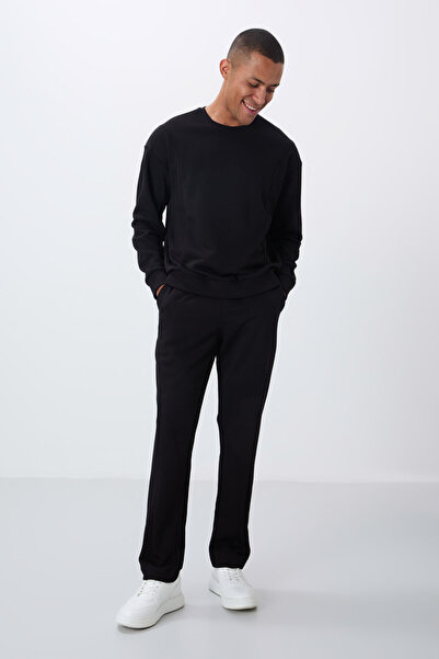 TOMMY LIFE Black Compact Cotton Thick Smooth Textured O Neck Comfort Fit Men'...