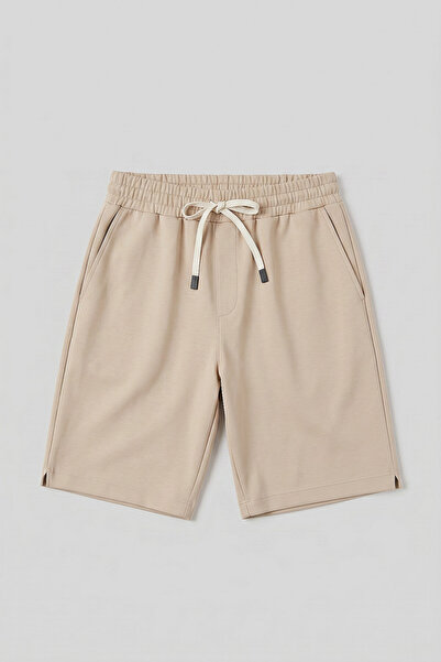 TOMMY LIFE Beige Standard Fit Basic Men's Shorts with Back Pocket - 81314