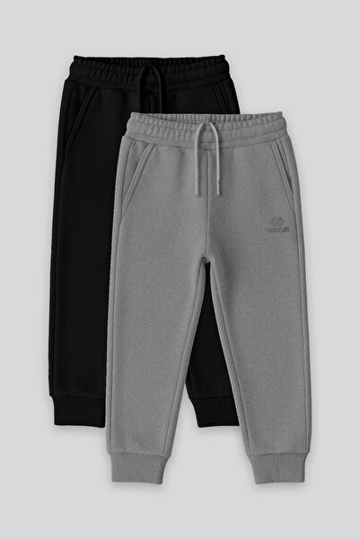 TOMMY LIFE Standard Fit Basic 2-Pack Black-Grey Melange Boys' Tracksuit Botto...