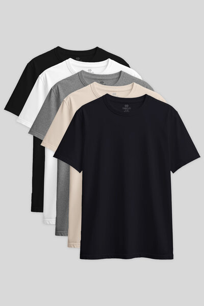 TOMMY LIFE Standard Fit Basic O-Neck 5-Pack Women's T-Shirts - 97311