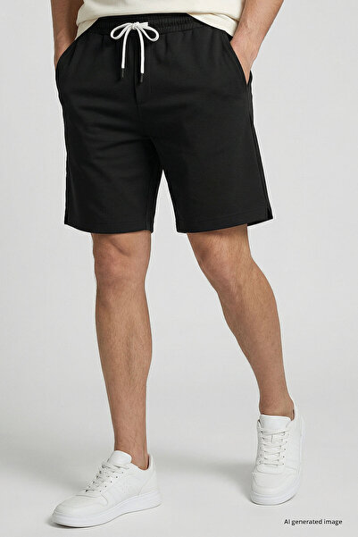 TOMMY LIFE Black Standard Fit Basic Men's Shorts with Back Pockets - 81314