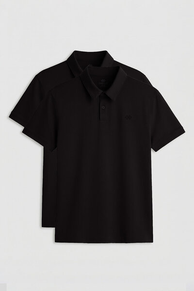 TOMMY LIFE Standard Fit Basic Polo Collar 2-Pack Black Men's T-Shirt - 87748