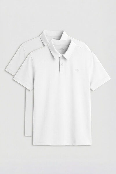TOMMY LIFE Standard Fit Basic Polo Collar 2-Pack White Men's T-Shirt - 87748