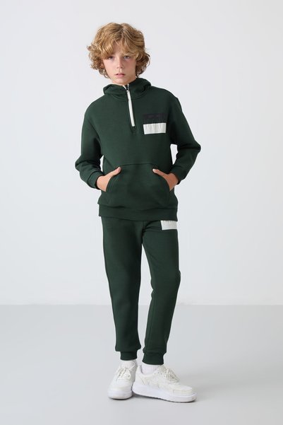 TOMMY LIFE Pine Green Cotton Thick Fleece Lined Standard Fit Printed Boys' Tr...