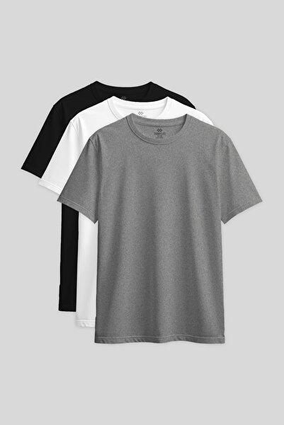 TOMMY LIFE Standard Fit Basic O Neck 3 Pack Black-White-Grey Melange Women's ...