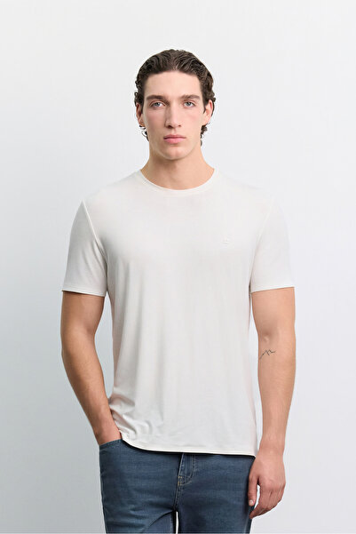 Avva Men's Ecru Crew Neck Soft Touch Basic Regular Fit T-Shirt A62Y1037