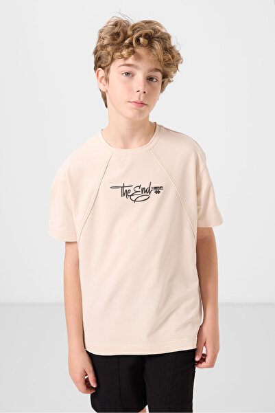 TOMMY LIFE Bej Pamuklu Yumuşak Dokulu Oversize Baskılı Erkek Çocuk T-Shirt - ...