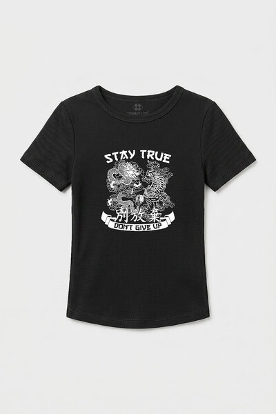 TOMMY LIFE Black Standard Fit Printed Short Sleeve Women's T-Shirt - 97201