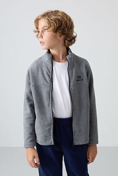 TOMMY LIFE Gray Melange Thick Soft Textured Standard Fit Embroidered Fleece B...