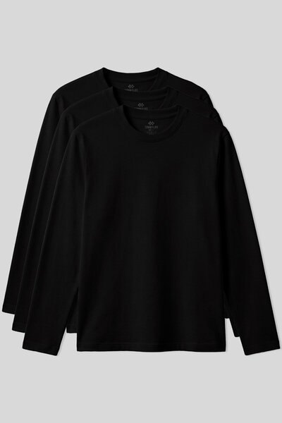 TOMMY LIFE Standard Fit Basic O Neck 3 Pack Black Men's T-Shirt 87997