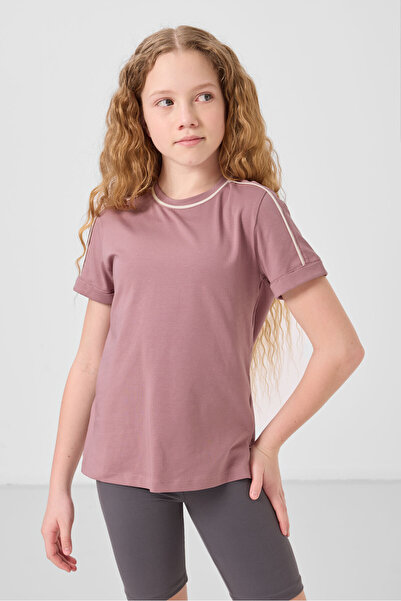 TOMMY LIFE Dusty Rose Cotton O-Neck Standard Fit Basic Girl's T-Shirt - 75177