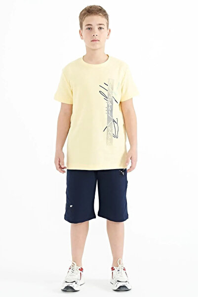 TOMMY LIFE Sarı Yazı Baskılı O Yaka Standart Kalıp Erkek Çocuk T-Shirt - 11119