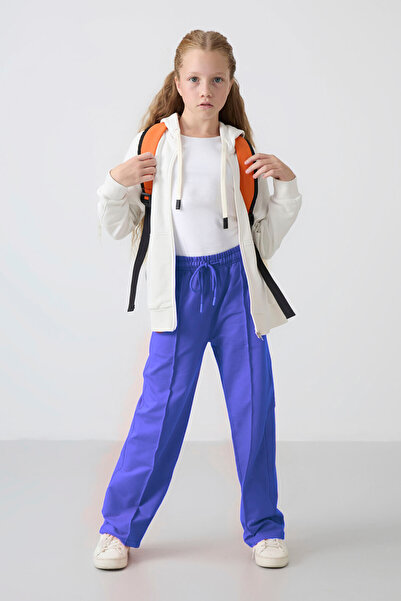TOMMY LIFE Lilac Wide-Leg Girls' Sweatpants with Pocket and Front Seam Detail...