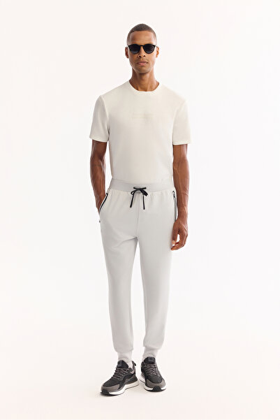 Avva Men's Light Gray Elastic Waist Lace-Up Bi-Stretch Technical Fabric Regul...