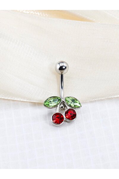 Choice silver Surgical Steel Red Cherry Rhinestones Navel Belly Button Ring B...