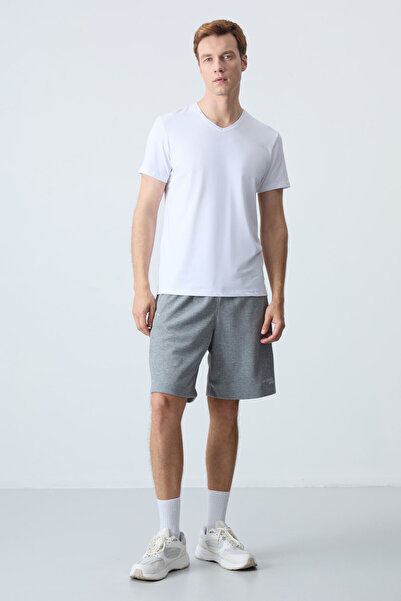 AIR JONES Gray Melange Cotton Thick Soft Textured Standard Fit Basic Men's Sh...