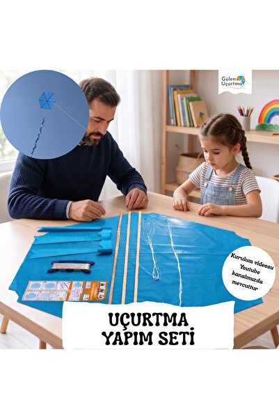 GÜLEN UÇURTMA Naylon Altıgen Uçurtma Yapım Seti / Ahşap Çıtalı