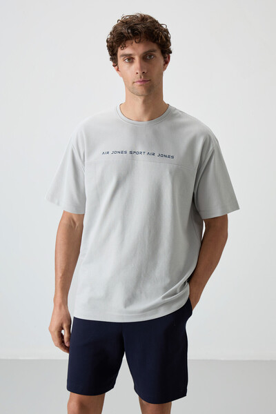 AIR JONES Stone Cotton Thick Surface Textured Oversize Fit Printed Men's T-Sh...