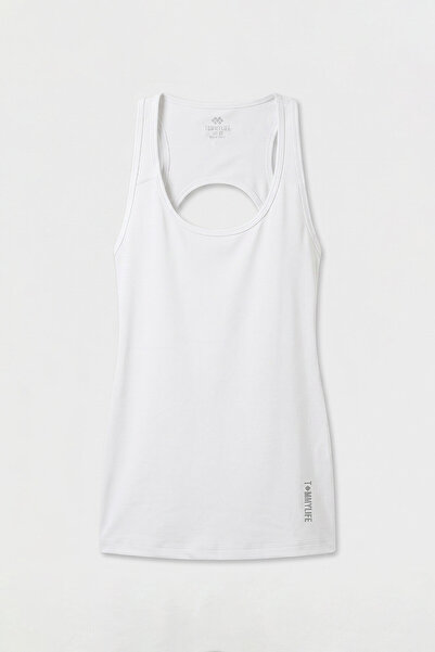 TOMMY LIFE White Standard Fit Women's Sports Tank Top with Back Detail - 97297