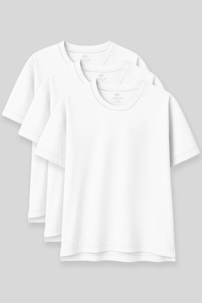 TOMMY LIFE Oversize Fit Basic O Neck 3 Pack White Women's T-Shirt 97285