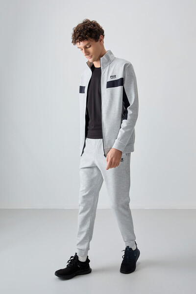 AIR JONES Gray Surface Textured Standard Fit Embroidered Men's Tracksuit Set ...