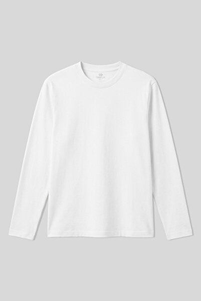 TOMMY LIFE Beyaz Standart Fit Basic O Yaka Uzun Kollu İnce Erkek T-Shirt- 87997