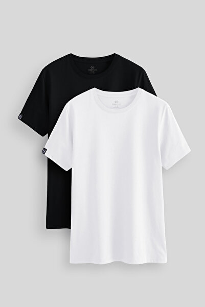 TOMMY LIFE Standardní střih Basic O Neck 2-balení černo-bílé pánské tričko - ...