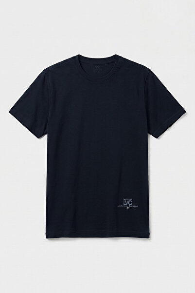 TOMMY LIFE Navy Blue Standard Fit Printed Short Sleeve Men's T-Shirt - 88440