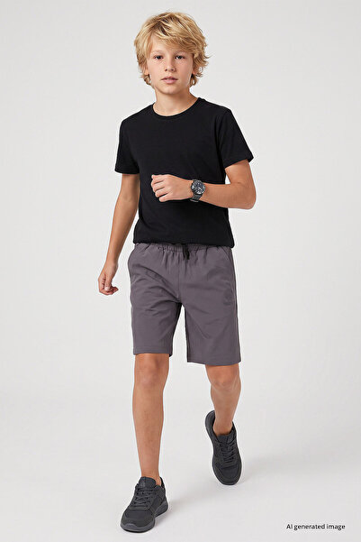 TOMMY LIFE Dunkelgraue Standard-Fit Basic-Shorts für Jungen - 11303