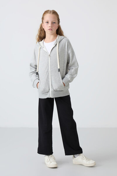 TOMMY LIFE Gray Melange Cotton Fuzzy Inside Soft Textured Standard Fit Embroi...