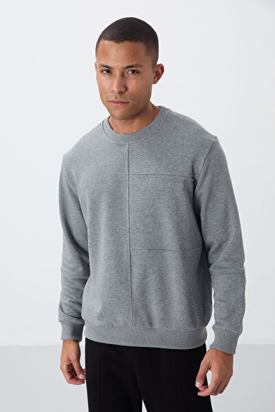 TOMMY LIFE Gray Melange Compact Cotton Thick Smooth Textured O Neck Standard ...