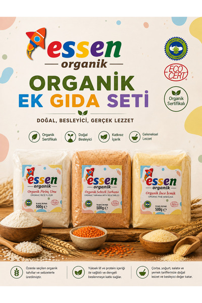 Essen Organik 3'lü Sebzeli Tarhana, İnce İrmik, Pirinç Unu Set 500gr
