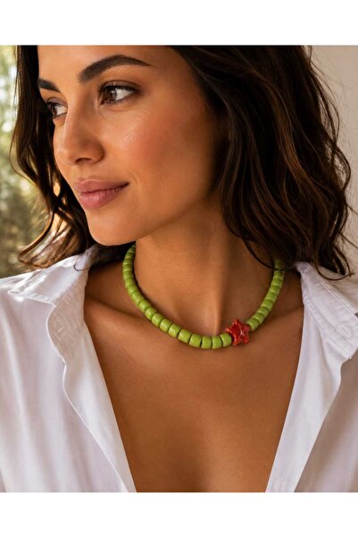 Sinem Şanlı Atelier Glass Bead Necklace with Green & Beige Color Options and ...