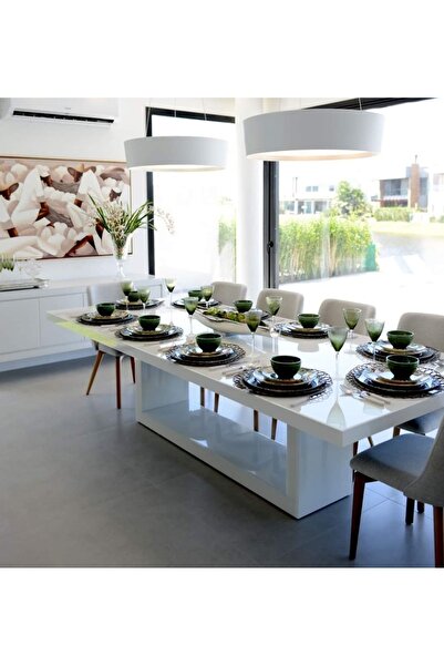 LUXURY VİLLA Luxury Sandalyeler Hariç Sadece Beyaz Camlı Yemek Masası 220x100...