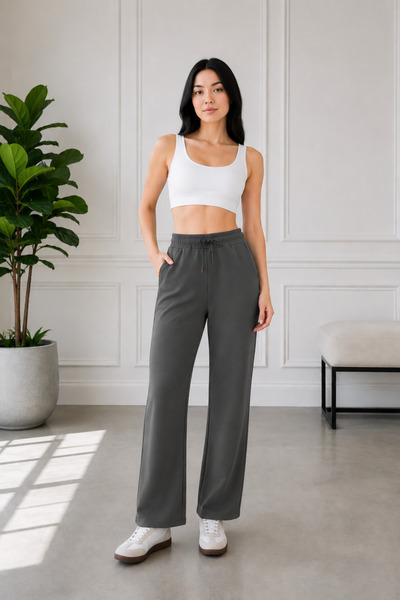 Sortie Women's High Waist Wide-Leg Lace-Up Modal Sweatpants Anthracite