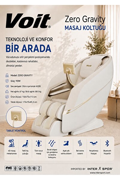 Voit Zero Gravity Masaj Koltuğu 4D Masaj Kumandalı Bluetooth Hoparlörlü MONTA...