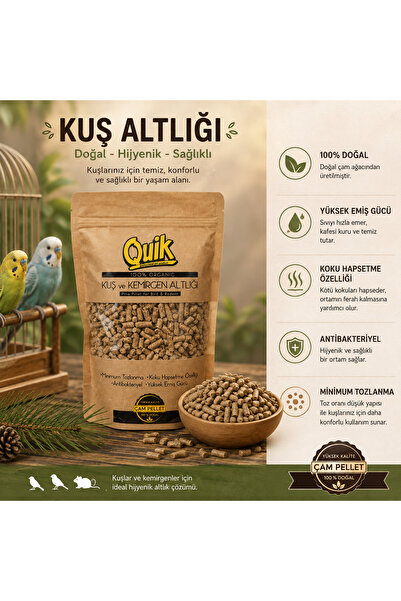 Quik Çam Pellet Kuş ve Kemirgen Altlığı 750 Gr Doğal Kafes Altlığı Yüksek Emici