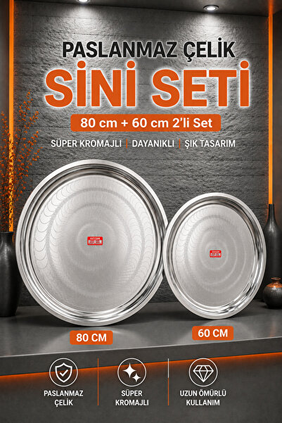 Metler Paslanmaz Çelik Sini 80 cm + 60 cm 2’li Set | Süper Kromajlı Büyük Sof...
