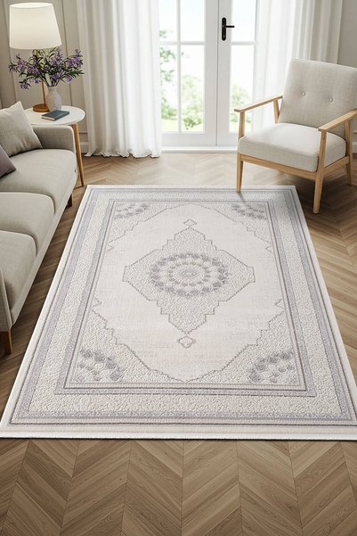 Cotto Home Feel FL008A Krem Halı Klasik Desen Akrilik Tozu Az Pamuk Taban Sal...