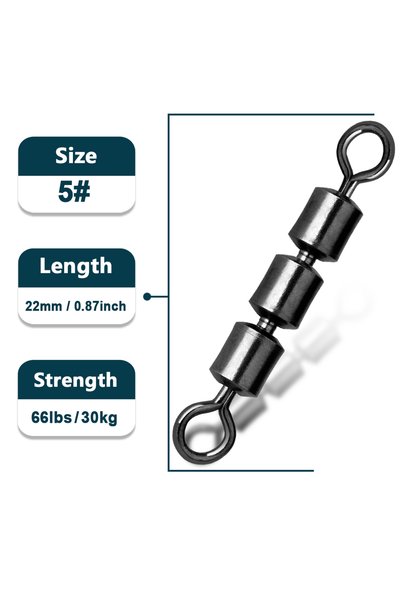 Choice 30 Pcs Size-5 22mm 30kg 3 Roller Swivels 15~60Pcs Fishing Barrel Swive...