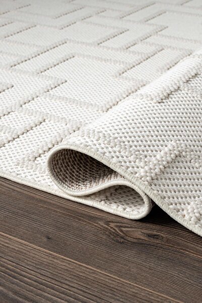 Cotto Home Effect EF002A Beyaz Halı Geometrik Desenli Jüt Taban Salon Halısı ...