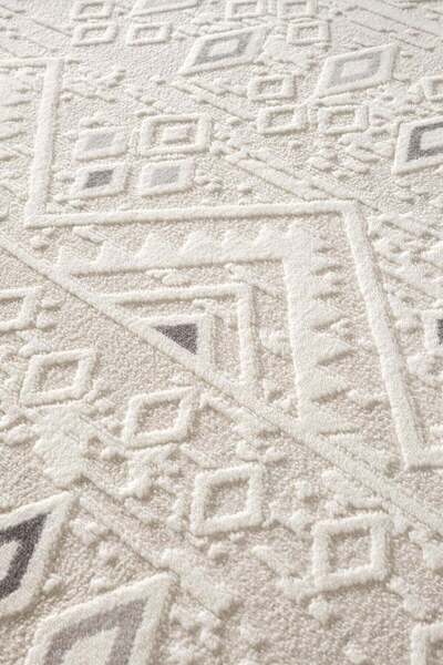 Cotto Home Cotto Motto TT008A Krem Halı Modern Geometrik Desen Pamuk Taban Yı...