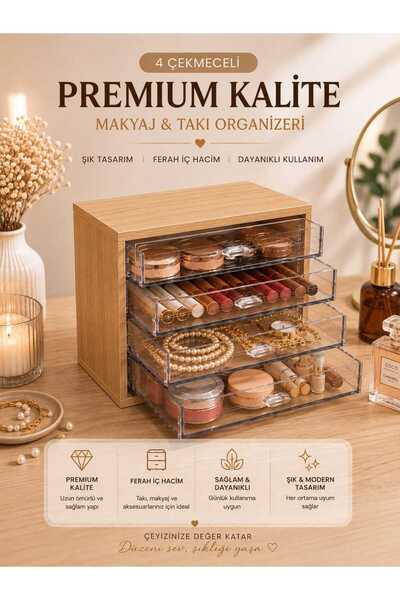 Limeks Home Bamboo Wood Acrylic Transparent Multipurpose Organizer with Drawers