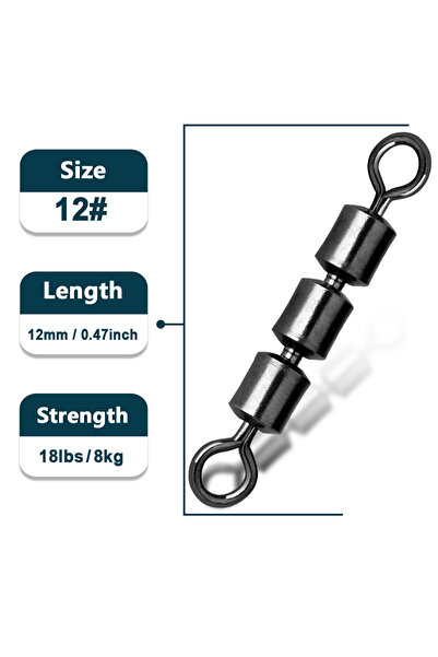 Choice 15 Pcs Size-12 12mm 8kg 3 Roller Swivels 15~60Pcs Fishing Barrel Swive...