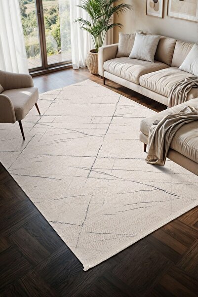 Cotto Home Moon MO103M Krem Halı Modern Lacivert Detaylı Akrilik Pamuk Taban ...
