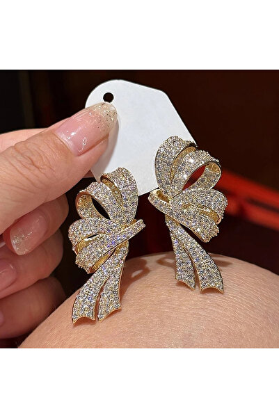 Choice1 E5343 Huitan Aesthetic Women Bow Design Drop Earrings Full Shining CZ...