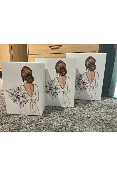 CREARTHOME Gelin Bohçası 3'lü Orta Boy 34x28x13 cm Set Gelin-Çeyiz Kutusu- He...