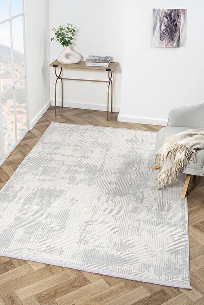 Cotto Home Loya LY002G Gri Halı Modern Desen Tozu Yok Pamuk Taban Salon Halıs...