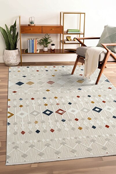 Cotto Home Tablo TL001A Krem Halı Modern Desen Pamuk Taban Yıkanabilir Salon ...