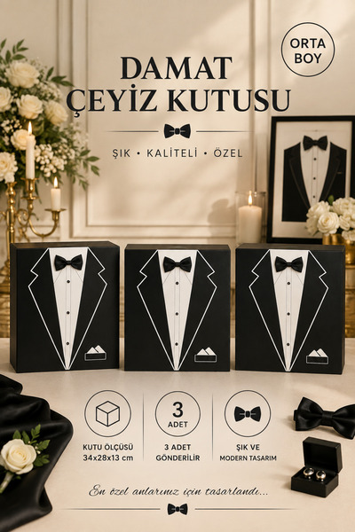 CREARTHOME 3 Lü Damat Kutusu Orta Boy Bohça Kutusu 3 Adet Orta Boy Kutu Çeyiz...